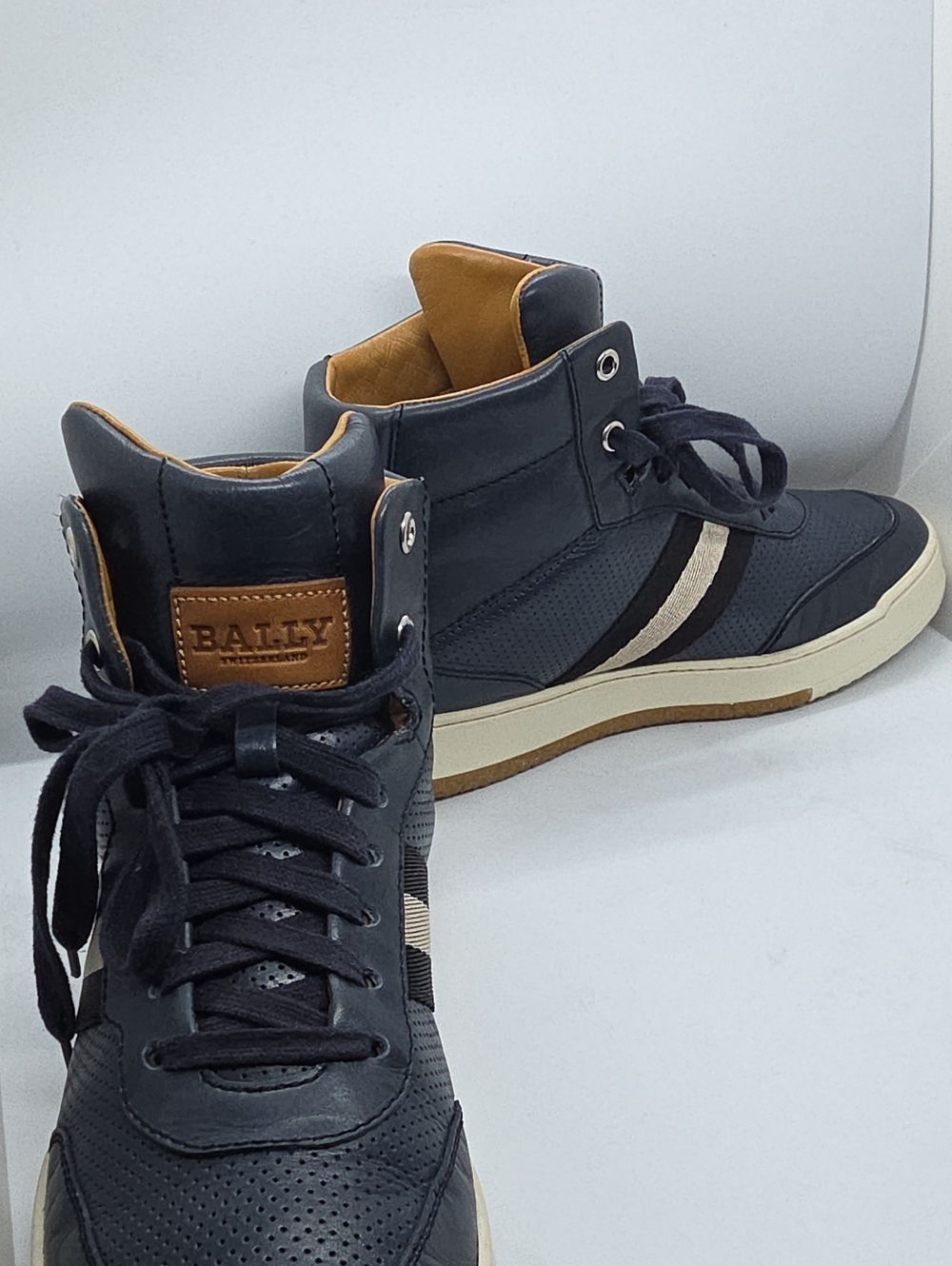 Bally Navy and Tan High-Top Men's Sneakers